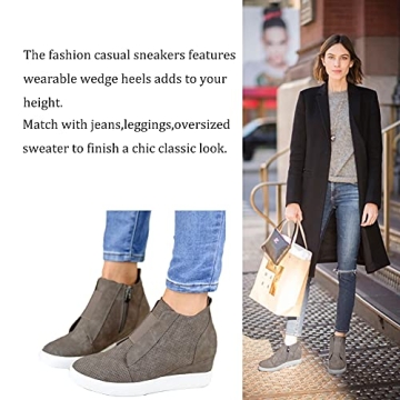 GOUPSKY Womens Platform Wedge Sneakers Casual Ankle Boots Wedge Tennis Shoes Wedge Booties Taupe Size 6