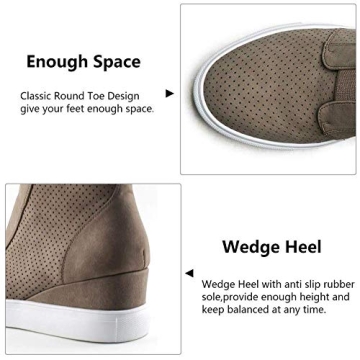 GOUPSKY Womens Platform Wedge Sneakers Casual Ankle Boots Wedge Tennis Shoes Wedge Booties Taupe Size 6