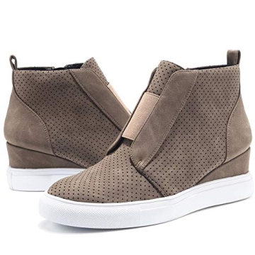 GOUPSKY Womens Platform Wedge Sneakers Casual Ankle Boots Wedge Tennis Shoes Wedge Booties Taupe Size 6