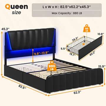 AOGLLATI Queen Bed Frame with Headboard and 4 Storage Drawers, Platform Bed Frame Queen Size with Le...