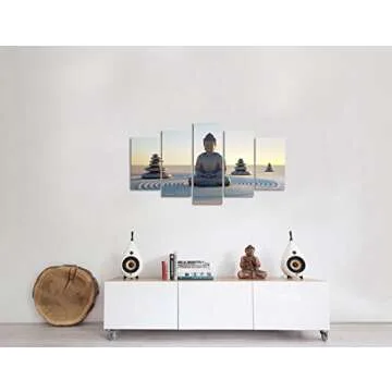VVOVV Wall Decor - Buddha Canvas Wall Art Poster Paintings Giclee Prints White Sand Zen Stone Pictur...