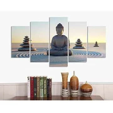 VVOVV Wall Decor - Buddha Canvas Wall Art Poster Paintings Giclee Prints White Sand Zen Stone Pictures Home Decor Modern Zen Picture Poster Canvas Contemporary Giclee Print Artwork Ready To Hang