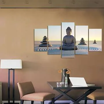 VVOVV Wall Decor - Buddha Canvas Wall Art Poster Paintings Giclee Prints White Sand Zen Stone Pictures Home Decor Modern Zen Picture Poster Canvas Contemporary Giclee Print Artwork Ready To Hang