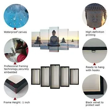 VVOVV Wall Decor - Buddha Canvas Wall Art Poster Paintings Giclee Prints White Sand Zen Stone Pictures Home Decor Modern Zen Picture Poster Canvas Contemporary Giclee Print Artwork Ready To Hang