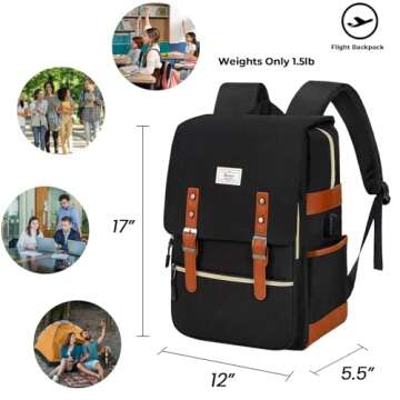 Ronyes Vintage Laptop Backpack for Women Men,15.6 inch Bookbag Casual Daypack with USB Charging Port...