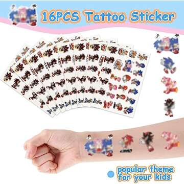 The Hedgehog Party Supplies Favor Gift, 16 Sheets Kids Birthday Temporary Tattoos Decorations, Class...