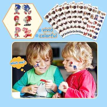 The Hedgehog Party Supplies Favor Gift, 16 Sheets Kids Birthday Temporary Tattoos Decorations, Classroom School Rewards Carnival Christmas Prizes for Boys Girls