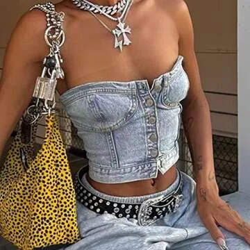 Stylish ANKOMINA Strapless Denim Top for Summer Nights