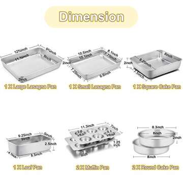 TeamFar Stainless Steel Bakeware Set of 8, Baking Roasting Toaster Oven Pans, Lasagna/Square/Round C...