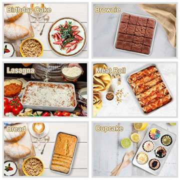 TeamFar Stainless Steel Bakeware Set of 8, Baking Roasting Toaster Oven Pans, Lasagna/Square/Round Cake Pan, Loaf Pan & Muffin Pan, Non-Toxic & Sturdy, Smooth & Dishwasher Safe