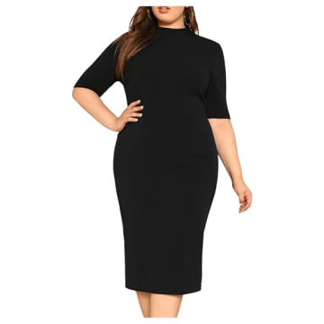 Floerns Women's Plus Size Bodycon Dress - Elegant & Versatile Black Midi