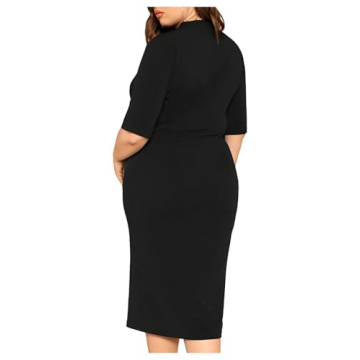 Floerns Plus Size Bodycon Dress Elegant Black Midi