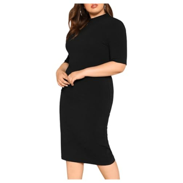Floerns Plus Size Bodycon Dress Elegant Black Midi