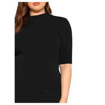 Floerns Plus Size Bodycon Dress Elegant Black Midi