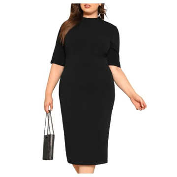 Floerns Plus Size Bodycon Dress Elegant Black Midi