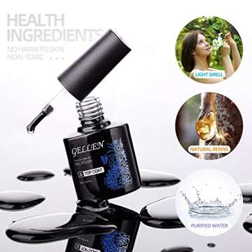 Gellen Gel Top Coat and Base Coat, 2Pcs No Wipe Gel Nail Polish Base and Top Coat, Soak Off Nail Lam...