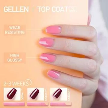 Gellen Gel Top Coat and Base Coat, 2Pcs No Wipe Gel Nail Polish Base and Top Coat, Soak Off Nail Lamp Clear Base Top Coat Long Lasting Finish Nail Art Design Home Gel Manicure Kit