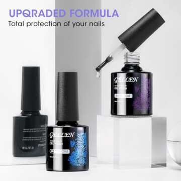 Gellen Gel Top Coat and Base Coat, 2Pcs No Wipe Gel Nail Polish Base and Top Coat, Soak Off Nail Lamp Clear Base Top Coat Long Lasting Finish Nail Art Design Home Gel Manicure Kit