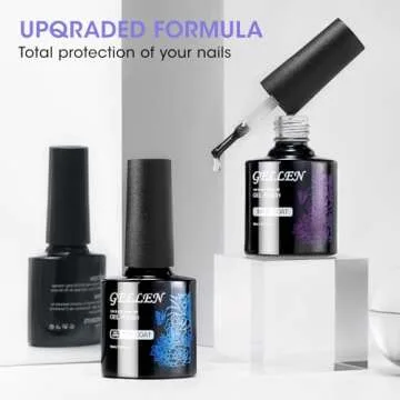 Gellen Gel Top Coat and Base Coat, 2Pcs No Wipe Gel Nail Polish Base and Top Coat, Soak Off Nail Lamp Clear Base Top Coat Long Lasting Finish Nail Art Design Home Gel Manicure Kit