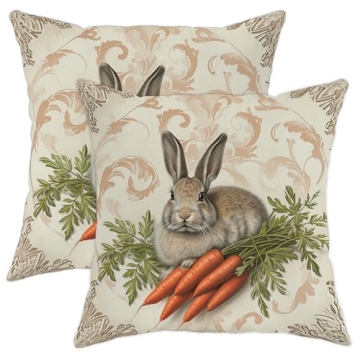 Easter Bunny Throw Pillow Covers Baroque Victorian midcentury Animal Carrots Plants Vintage Brown So...