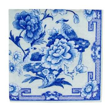 Elegant Caspari Blue and White Cocktail Napkins Pack of 20