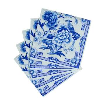 Elegant Caspari Blue and White Cocktail Napkins Pack of 20