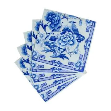 Elegant Caspari Blue and White Cocktail Napkins Pack of 20