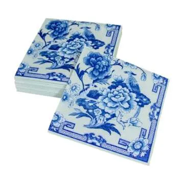 Elegant Caspari Blue and White Cocktail Napkins Pack of 20