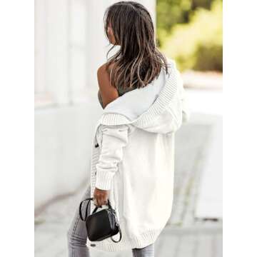 Sidefeel Cardigan Sweaters for Women Hooded Fleece Jacket 2024 Fashion Winter Coat with Pockets Medium White