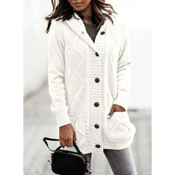 Sidefeel Cardigan Sweaters for Women Hooded Fleece Jacket 2024 Fashion Winter Coat with Pockets Medium White