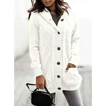 Sidefeel Cardigan Sweaters for Women Hooded Fleece Jacket 2024 Fashion Winter Coat with Pockets Medium White