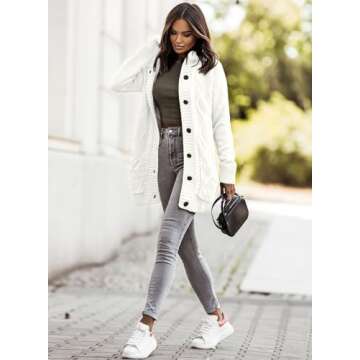 Sidefeel Cardigan Sweaters for Women Hooded Fleece Jacket 2024 Fashion Winter Coat with Pockets Medium White