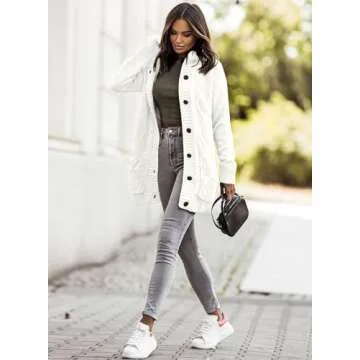 Sidefeel Cardigan Sweaters for Women Hooded Fleece Jacket 2024 Fashion Winter Coat with Pockets Medium White