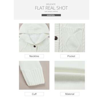 Sidefeel Cardigan Sweaters for Women Hooded Fleece Jacket 2024 Fashion Winter Coat with Pockets Medium White