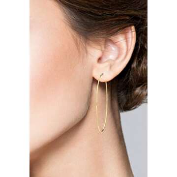 Miabella 925 Sterling Silver or 18K Gold Plated Super Thin Threader Wire Hoop Earrings for Women Mad...