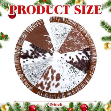 Shappy Christmas Tree Skirt 48 Inch Cows Print Tree Skirts Decorations Western Christmas Tree Skirt with Tassel Cowboy Christmas Tree Decorations Mats for Xmas Party Holiday Ornament Home