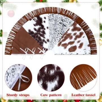 Shappy Christmas Tree Skirt 48 Inch Cows Print Tree Skirts Decorations Western Christmas Tree Skirt with Tassel Cowboy Christmas Tree Decorations Mats for Xmas Party Holiday Ornament Home