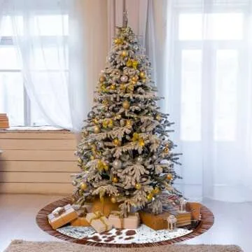 Shappy Christmas Tree Skirt 48 Inch Cows Print Tree Skirts Decorations Western Christmas Tree Skirt with Tassel Cowboy Christmas Tree Decorations Mats for Xmas Party Holiday Ornament Home