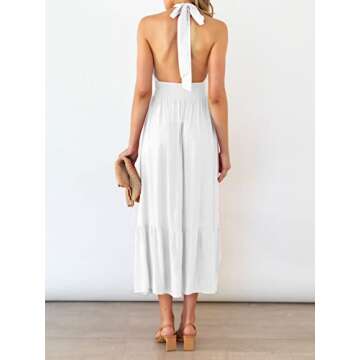 ZESICA Women's Summer Criss Cross Halter Neck Cut Out Solid Color Sleeveless Flowy A Line Midi Dress,White,Large