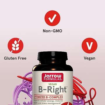 Jarrow Formulas B-Right, Optimized B Complex Featuring Vitamin B1, B2, B5, B6, B12 and B9 to Support Cellular Energy, Immune Health and Stress Management, 100 Veggie Capsules, Up to a 100 Day Supply