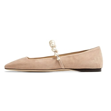 FOWT Women Square Toe Slip on Flats Pearl Studded Strap Elegant Pumps Wedding Bride Prom Dressy Shoe...