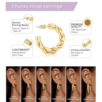 Wowshow Chunky Gold Hoop Earrings - 14K Hypoallergenic Gold Hoops