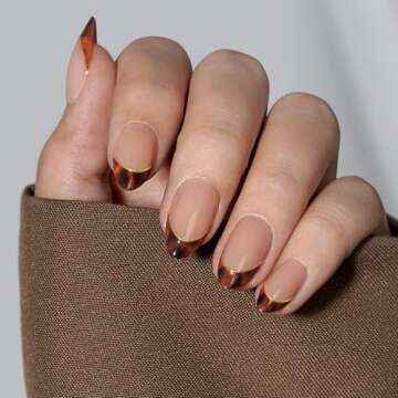 BTArtbox Press On Nails Short Almond - Winter French Tip Press On Nails, Soft Gel Fake Nails Brown, ...