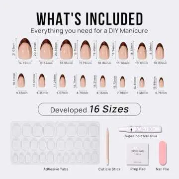 BTArtbox Press On Nails Short Almond - Winter French Tip Press On Nails, Soft Gel Fake Nails Brown, Reusable Glue On Nails with Nail Glue in 16 Sizes, Tortoise Shell