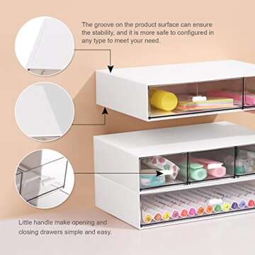 Comix Desk Organizer with 6 Drawers, Rectangular Desktop Drawers, Plastic Makeup Storage, Desk Organizer and Accessories, Detachable Design, Suitable for Office, School, Home (White)