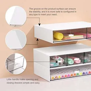 Comix Desk Organizer with 6 Drawers, Rectangular Desktop Drawers, Plastic Makeup Storage, Desk Organizer and Accessories, Detachable Design, Suitable for Office, School, Home (White)