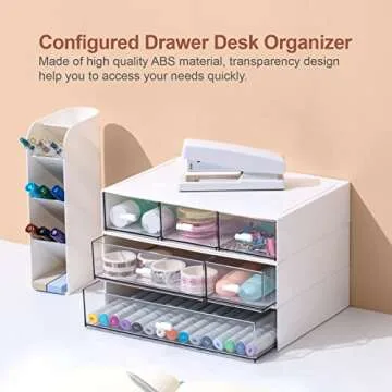 Comix Desk Organizer with 6 Drawers, Rectangular Desktop Drawers, Plastic Makeup Storage, Desk Organizer and Accessories, Detachable Design, Suitable for Office, School, Home (White)