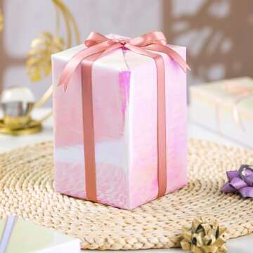 Burymento Holographic Iridescent Shiny Sparkle Metallic Glitter Pink Gift Wrapping Paper for Birthday, Valentines, Mothers day, Graduation, Wedding, Fathers day, Christmas (17 IN x 32.8 FT)