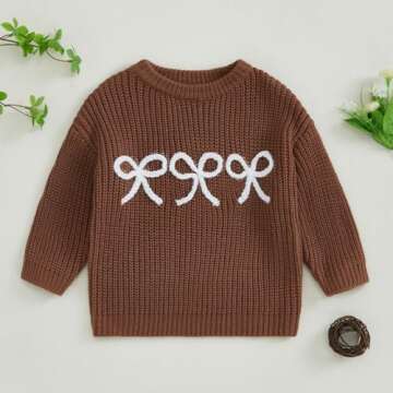 Pivanzore Baby Girl Boy Toddler Knit Sweater Cute Round Neck Long Sleeve Pullover Unisex Oversized S...