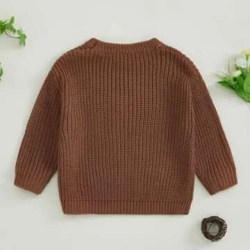Pivanzore Baby Girl Boy Toddler Knit Sweater Cute Round Neck Long Sleeve Pullover Unisex Oversized Sweatshirt Warm Kids Tops (Brown, 5-6 Years)